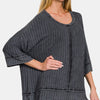 Zenana Washed Ribbed Drop Shoulder Half Sleeve Top - ASHBLACK
