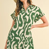 Annie Wear Abstract Printed Frill Sleeve Shirt Mini Dress - GREEN