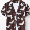 Men's Printed Button Up Short Sleeve Shirt - Coffee