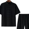 Men's Plus Size Chinese Style Top and Shorts Set - Black