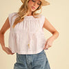 Aemi+Co Ruched Striped Round Neck Sleeveless Top - PINK