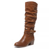Round Toe Block Heels Boots - Style D