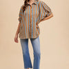Annie Wear Oversized Drop Shoulder Striped Woven Shirt - CAMEL MULTI