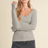 Aemi + Co Lettuce Hem Scoop Neck Long Sleeve Knit Top - Gray