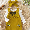 Children's Ribbed Bodysuit & Dress & Headband Set - Mustard Yellow