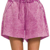 Zenana Acid Wash Fleece Drawstring Shorts With Pockets - LT PLUM