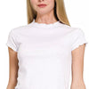 Zenana Cotton Modal Slub Lettuce Trimmed Cropped T-Shirt - WHITE