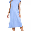 Zenana Round Neck Side Slit Midi Dress - CORNFLOWER BLUE
