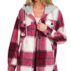 Zenana Plaid Drawstring Hooded Fleece Shacket - CABERNET