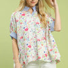 Umgee Jacquard Floral Print Button-Down Shirt - BLUE MIX