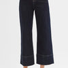 RISEN Tummy Control High Rise Crop Wide Seam Detailed Jeans - SOLID DARK