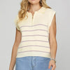 She + Sky Ribbed Hem Striped Half Zip Sweater Vest - Pink Purple