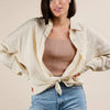 VERY J Full Size Oversized Striped Button Down Shirt Top Plus Size - Beige