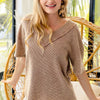 BiBi Mineral Washed V-Neck Cut Edge Detail Top - MOCHALATTE