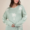VERY J Palm Tree Graphic Oversized Knit Sweater - Sage