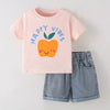 Children's Happy Vibes Graphic Tee & Denim Shorts Set - Eggshell