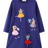 Children's Fairy Applique Long Sleeve Casual Dress - Navy