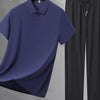 Men's Plus Size Button Detail Polo and Pants Set - Royal Blue