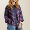 Umgee Full Size Tie Dye Side Slit Round Neck Distressed Detail Sweater Plus Size - NAVY/FUCHSIA