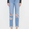 Kancan High Rise Distressed Mom Jeans - LIGHT