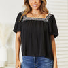 Honey Contrast Square Neck Puff Sleeve Blouse - Black