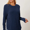 Basic Bae Full Size Ribbed Thumbhole Sleeve T-Shirt - Dark Blue