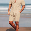 Men's Full Size Short Sleeve Shirt and Shorts Set Plus Size - Apricot
