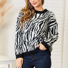 Heimish Full Size Zebra Print Sweater - Black/White