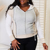 Double Take Color Block Exposed Seam Drawstring Hoodie - Light Gray