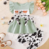 Children's Cow Print Ruffle Sleeve Top and Shorts Set - Green