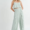 MABLE Crop Cami and Ruffled Wide Leg Pants Set - Lt Mint