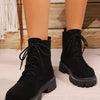 Lace Up Block Heels Boots - Black