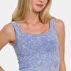 Zenana Washed Ribbed Scoop Neck Wide Strap Tank - Lt Indigo