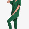 Zenana V-Neck Rolled Short Sleeve T-Shirt and Leggings Lounge Set - DK Green