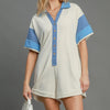 Umgee French Terry Collared Colorblock Romper - OFF WHITE