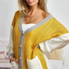BiBi Color Block Sweater Cardigan with Button Closure - MUSTARD/IVORY