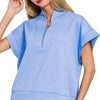 Zenana Scuba High Neck Half Zip Top - CORNFLOWER BLUE