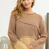 BiBi Texture Detail Contrast Drop Shoulder Sweater - MOCHA BROWN COMBO