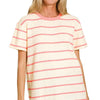 Zenana Textured Striped Crew Neck T-Shirt - DK PINK