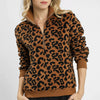 Umgee Leopard Print Quarter-Zip Sweatshirt - Camel