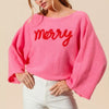 SO ME Merry Tinsel Lettering Christmas Sweater Top - PINK/RED