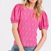 Mittoshop Flower Pattern Round Neck Short Sleeve Top - Hot Pink