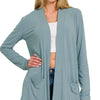 Zenana Slouchy Lightweight Open Front Pocket Cardigan - BLUE GREY