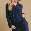 Umgee Side Slit Texture Button Up Shirt - Navy