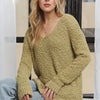 ADORA High-Low Side Slit V-Neck Sweater - Yellow-Green
