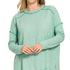 Zenana Full Size Melange Hacci Exposed Seam Hi-low Tee Plus Size - K GREEN