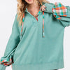 SAGE + FIG Full Size Plaid Print Washed Hoodie - Eucalyptus