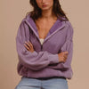 BiBi Stitch Detailed Elastic Hem Half Zip Fleece Hoodie - PERIWINKLE