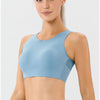 Round Neck Wide Strap Active Bra - Light Blue