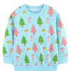 Children's Christmas Tree & Santa Print Crew Neck Sweatshirt - Aqua